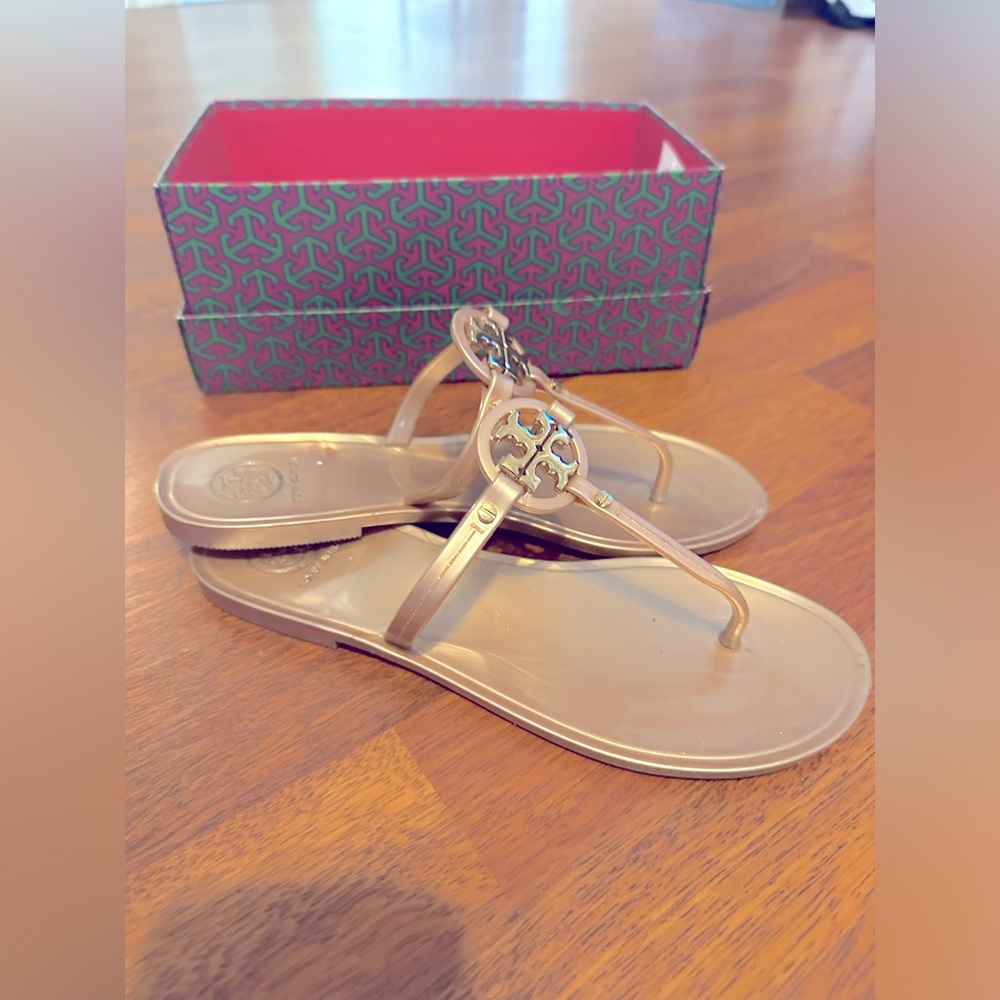 Tory Burch mini miller jelly thong sandals rose gold women’s size 7